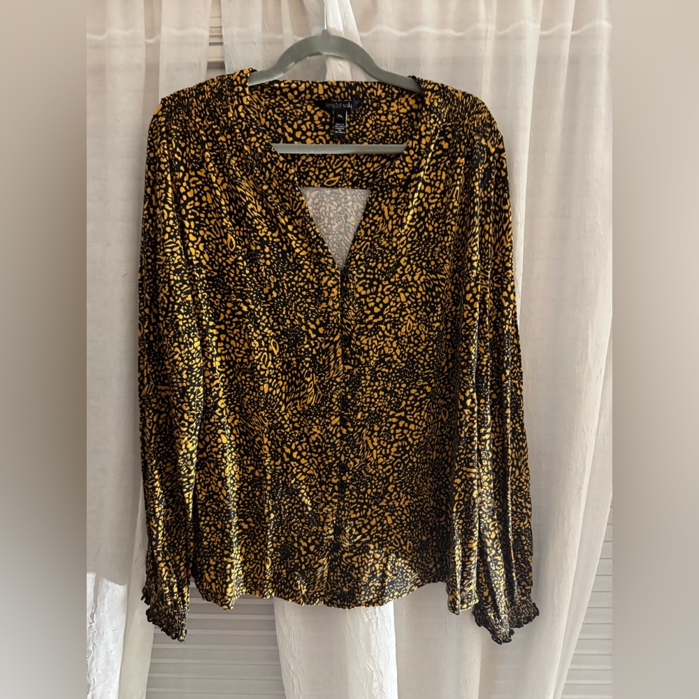 LTS Black and Yellow Patterned Women's Top